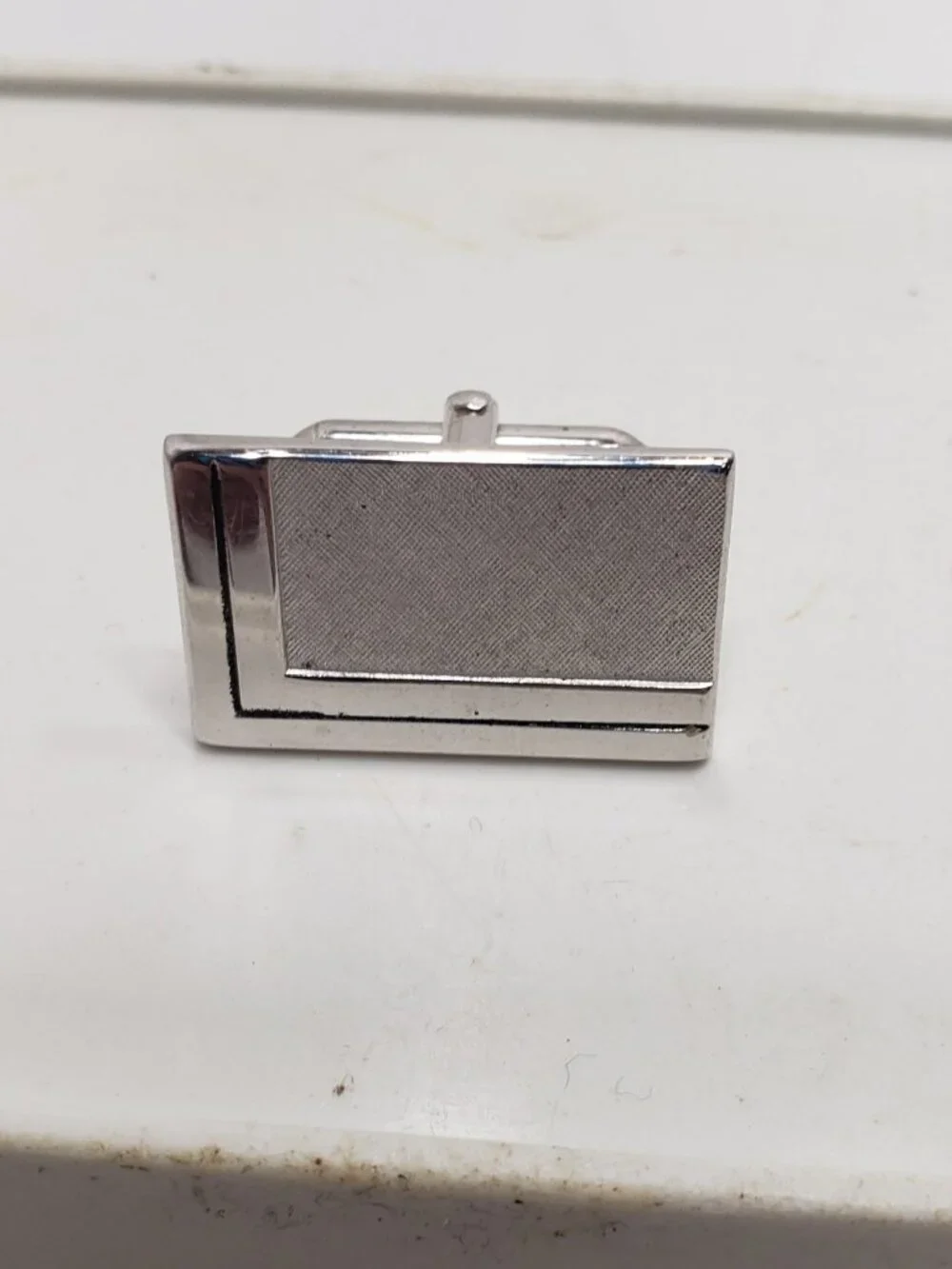 Vintage Rectangular Textured Mid Century Silver Tone Cufflinks